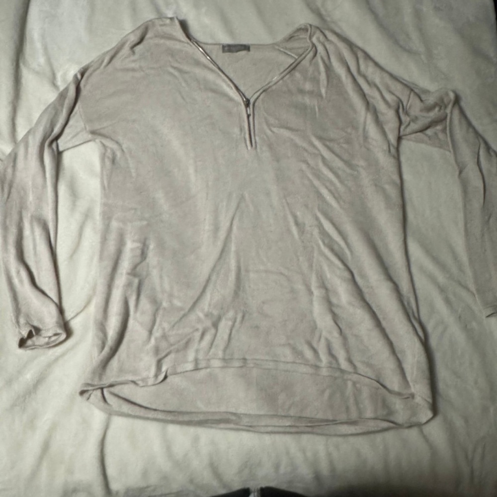 Beige Long Sleeve Top with Zipper
